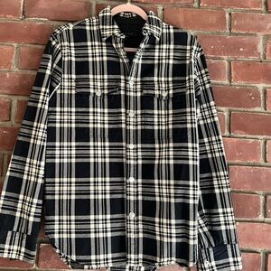 Rag & Bone Black Cream Plaid Flannel Shirt Snap Front Small